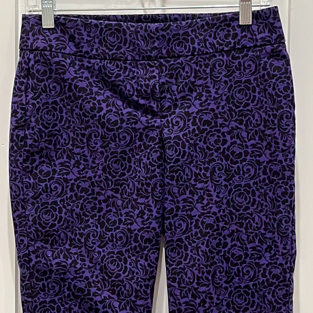 LOFT Purple Cropped Pants with Black Floral Print